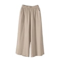 thumbnail image 4 of CAIVO Women Casual Cropped Wide Leg Pants Calf Length Summer Linen Blend Loose Fit Comfortable Elastic Waist Solid Color Versatile Trousers, 4 of 4