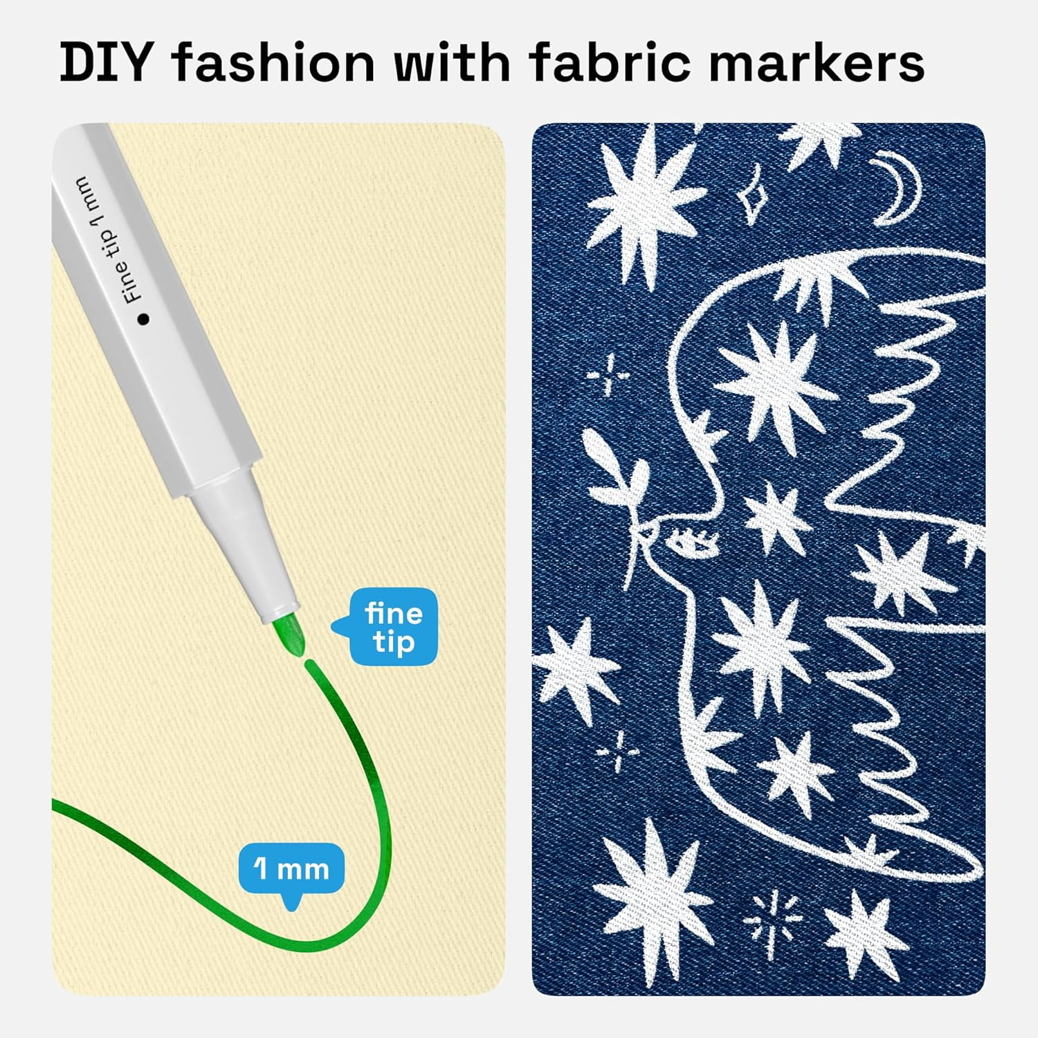 JJEAN-36 Fabric Markers - Fine Tip Fabric Markers Permanent for Clothes - No Bleed Pens for T-Shirts, Bags, Textile, Canvas, and More