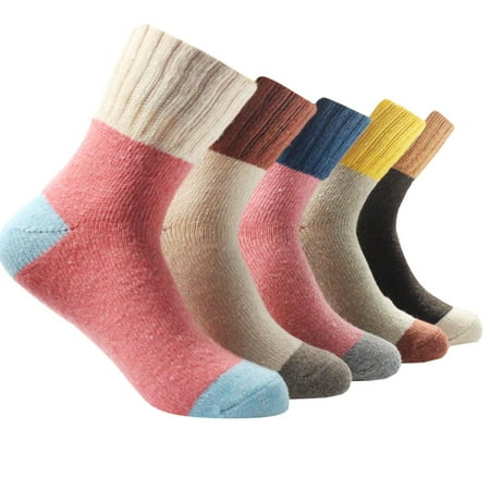 

STEADY 5 Pairs Women Winter Warm Vintage Floor Socks Lady Casual Socks Tube Socks Multicolor