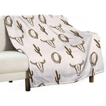 Western Bull Skull Blanket Bohemian Brown Cactus Longhorn Cow Skull Country Farmhouse Soft Cozy Lightweight Throw Blanket for Boys Men Bedroom Living Room Dorm Chair Sofa Travel40x50in