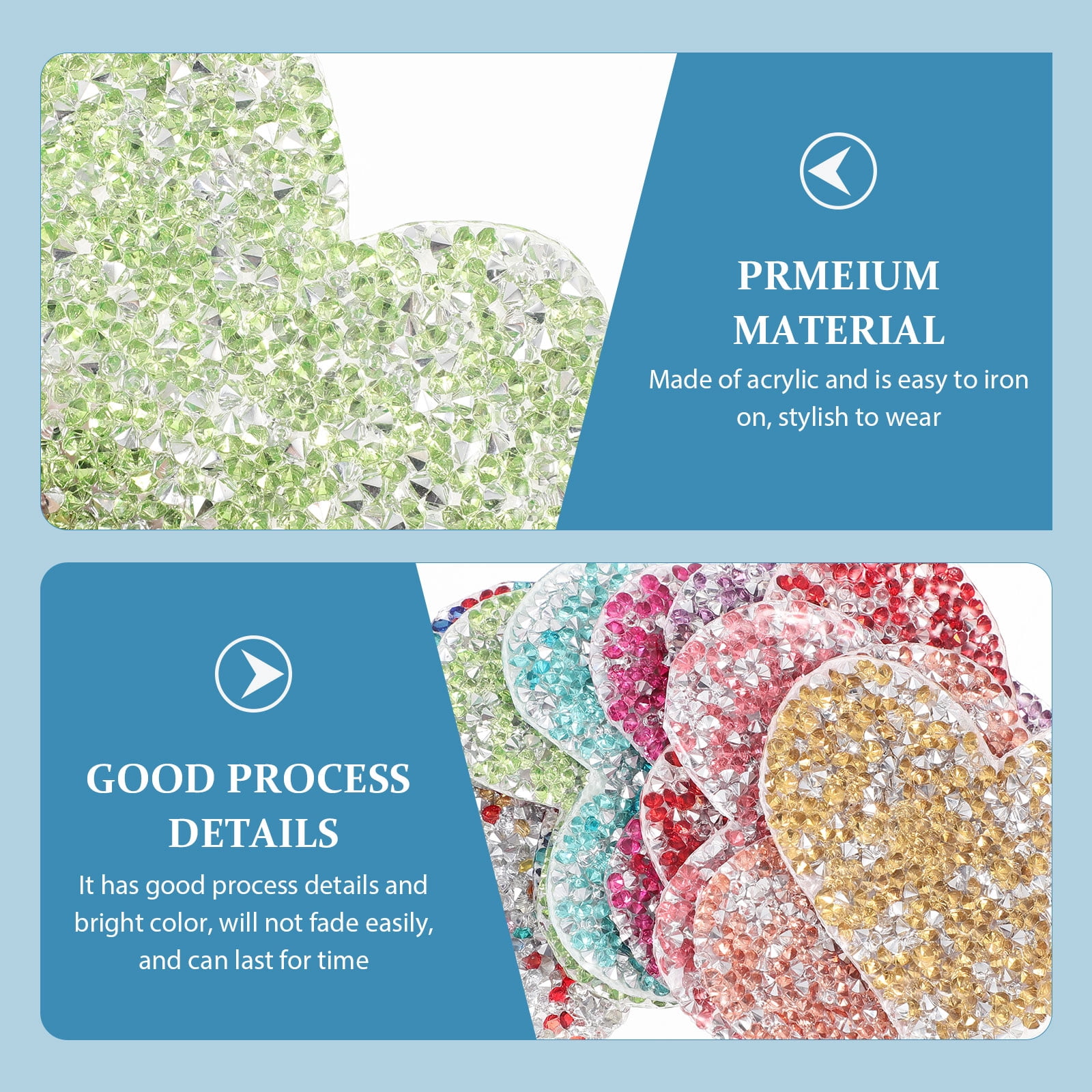 Color Love Iron-On Rhinestone Cloth Stickers for Jeans and Clothing, 12 Pcs Self-Adhesive Patches for Casual Dress and Apparel