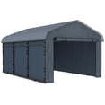 thumbnail image 3 of Outsunny 10' x 15' Heavy Duty Metal Carport, Waterproof Garage Car Canopy with Galvanized Metal Roof and Removable Sidewalls, Dark Gray, 3 of 10