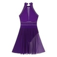 thumbnail image 6 of TiaoBug Women Glitter Sequins Lyrical Dance Dress Sleeveless Ballet Leotard Gymnastics Bodysuit Purple L, 6 of 7