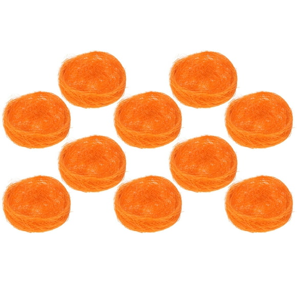 OULII 10Pcs Orange Hemp Oval Artificial Bird Nest Ornament for Garden Decoration and Crafts 2.8x2.8x1.3in