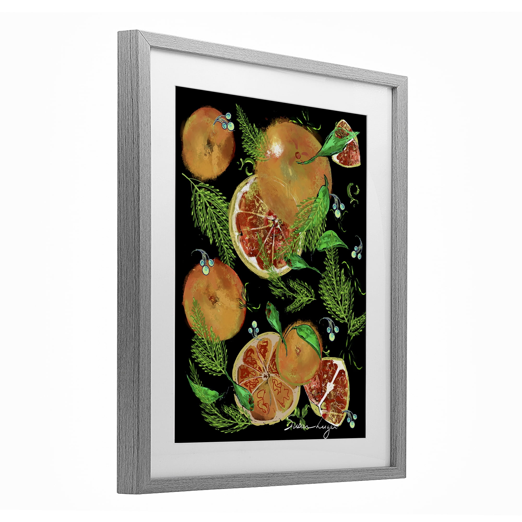 Stupell Industries Grapefruit & Ferns Medley Gray Framed Print Under Glass, design by Susan Lugar