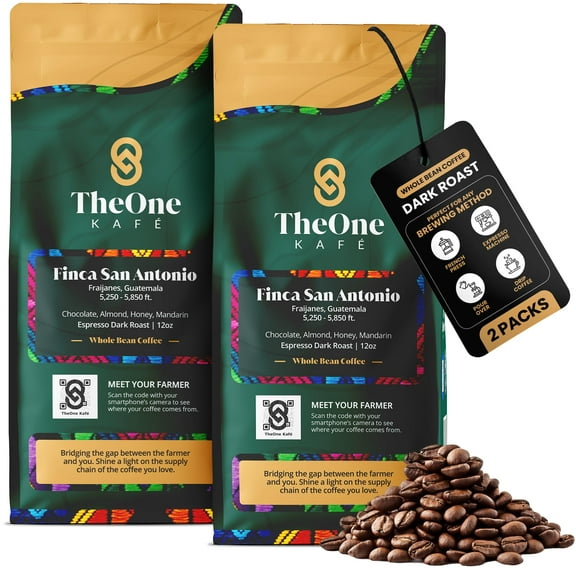 TheOne Kafé Guatemala Dark Roast Whole Bean Coffee – Organic, Single Origin, Premium Specialty Coffee and Ethically Sourced – Fresh Roasted for Espresso, Drip, Pour Over – 12 oz (Pack of 2)