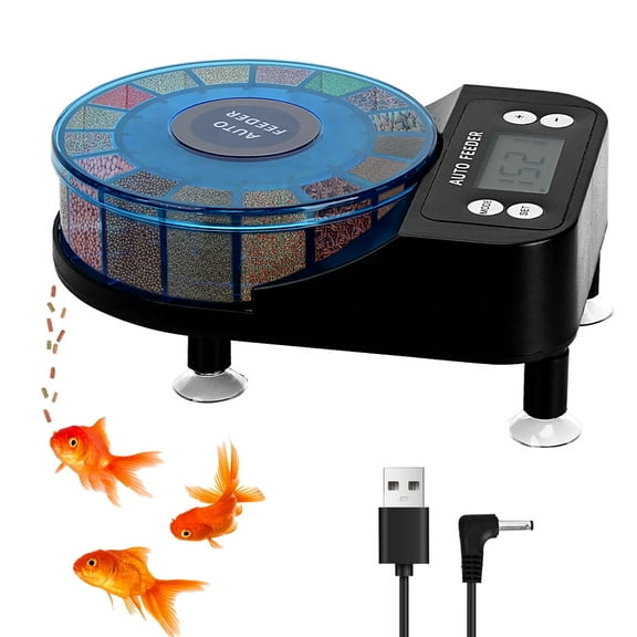 Automatic Aquarium Fish Feeder Moisture Proof Precision Fish Tank Food Dispenser with Timer Feeding Vacation Feeder, USB Rechargeable, LCD Display for Vacation Weekend Holiday(Blue)