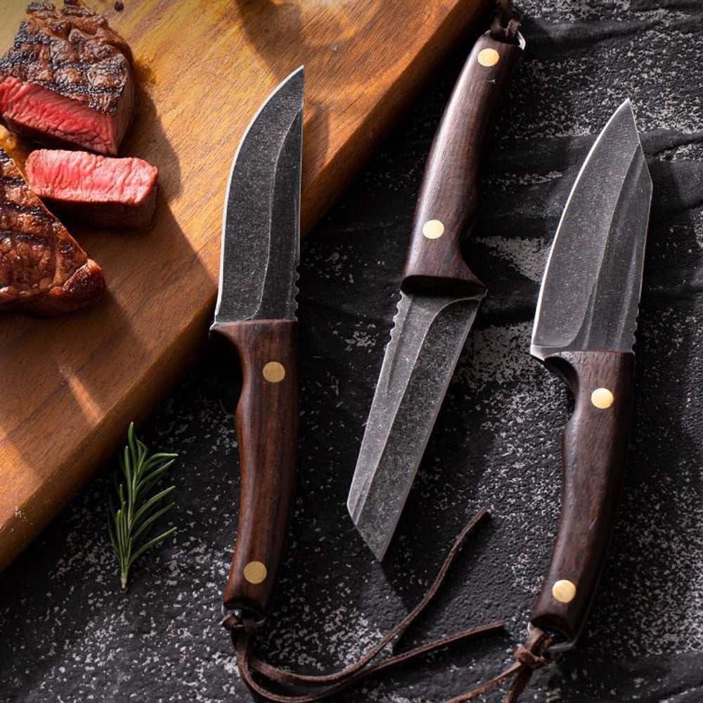 3.5" Fixed Blade Hunting Knife Set Knife Boning Knives Meat Carving Knife Bushcraft Butcher Knives with Lanyard