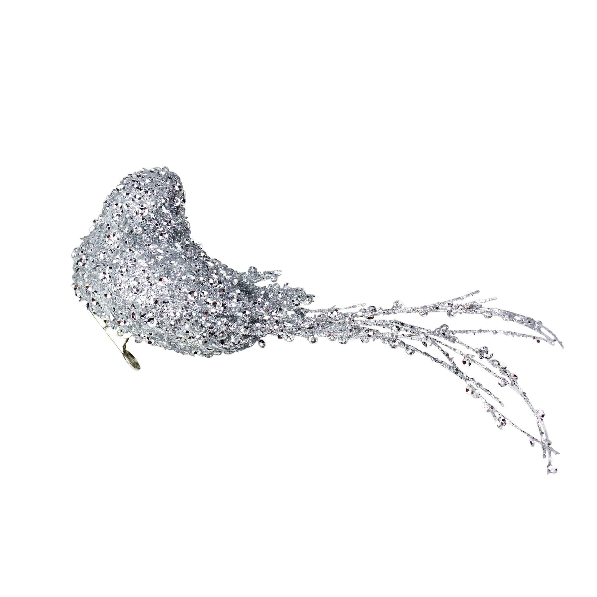 6.5" Silver Sequined Bird Christmas Ornament with Clip