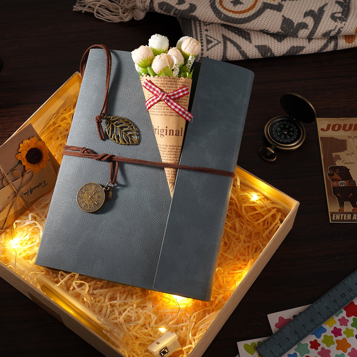 TJT 104 Pages Scrapbook Album, Self Adhesive Photo Album DIY Photo Book, Leather Memory Book for Wedding Baby Family Travel Birthday Christmas Blue