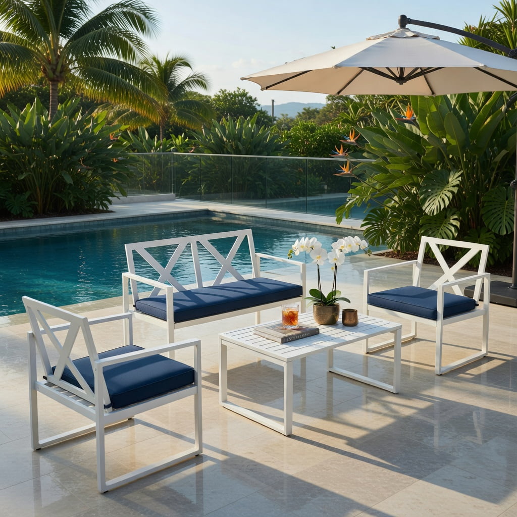 Hommoo 2-Piece Outdoor Patio Loveseat & Coffee Table Set with Cushions, Steel Frame, Weather-Resistant, Indoor/Outdoor Use, Red