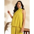 thumbnail image 5 of Janasya Indian Women's Yellow Dobby Chiffon Solid Co-ord Set, 5 of 5