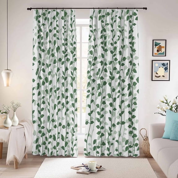 Green Ivy Leaves Blackout Curtains for Bedroom/Living Room, Pinch Pleated Black Out Curtains, Spring Plants Botanical Modern Country Room Darkening Window Drapes with Hooks 2 Panels, 59"x70"