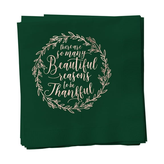 Paper Frenzy Christmas Holiday So Many Beautiful Reasons to Be Thankful Luxury 3 ply Luncheon Napkins 25 pack, Green