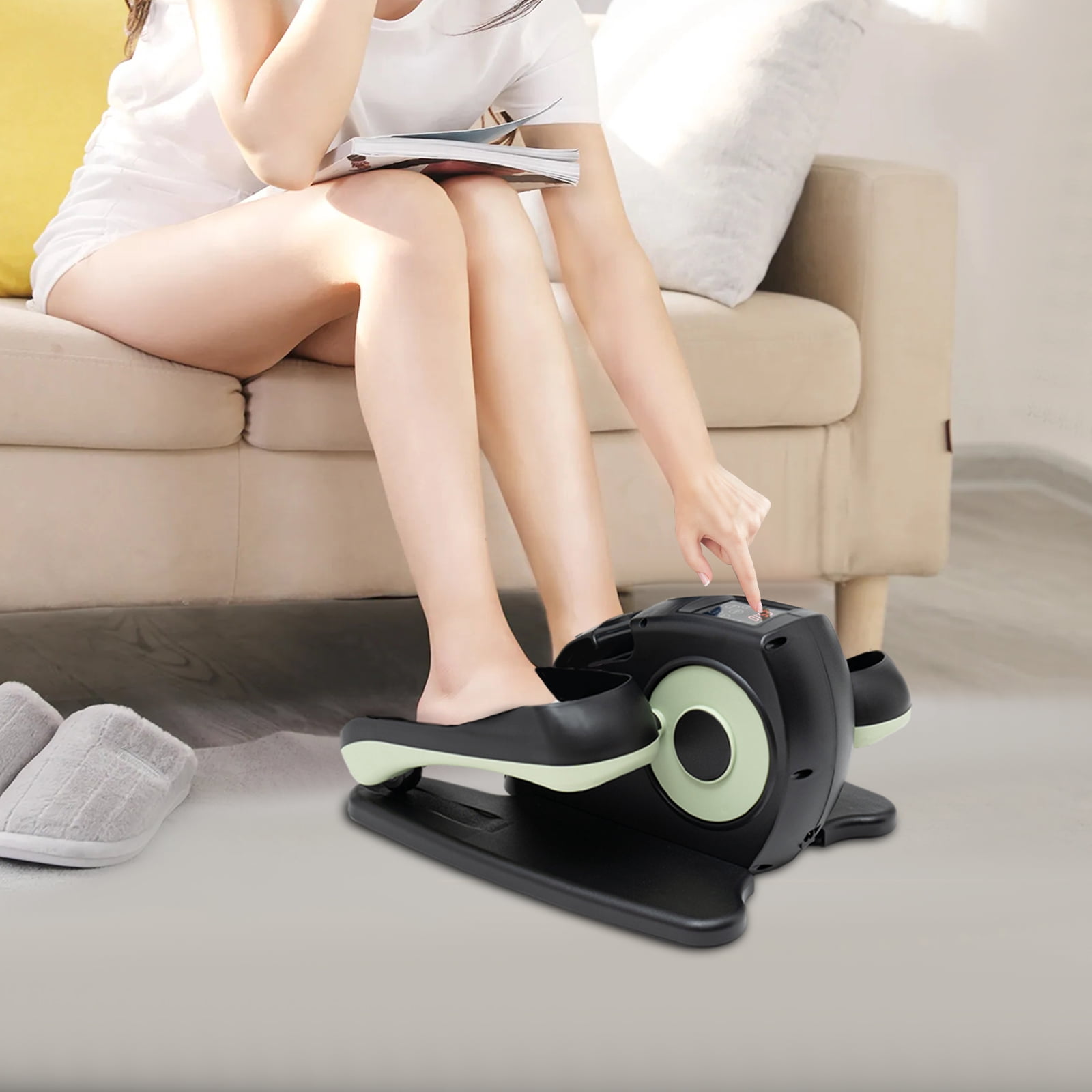 Under Desk Electric Elliptical Trainer, Portable Sit Down Leg Pedal Exerciser with Remote Control, Mini Elliptical Bike Machine for Seniors Home Use, Green