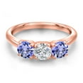 thumbnail image 3 of Gem Stone King 18K Rose Gold Plated Silver Lab Grown Diamond and Blue Tanzanite Engagement Ring for Women | 1.42 Cttw | Round 5MM | Gemstone April Birthstone | Size 6, 3 of 6