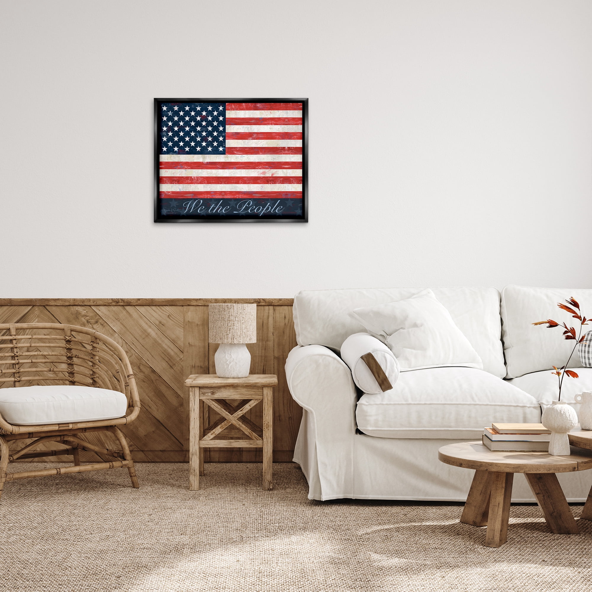 Stupell Industries We The People Flag Typography Painting Black Floater Framed Canvas Art Print Wall Art, 31 x 25