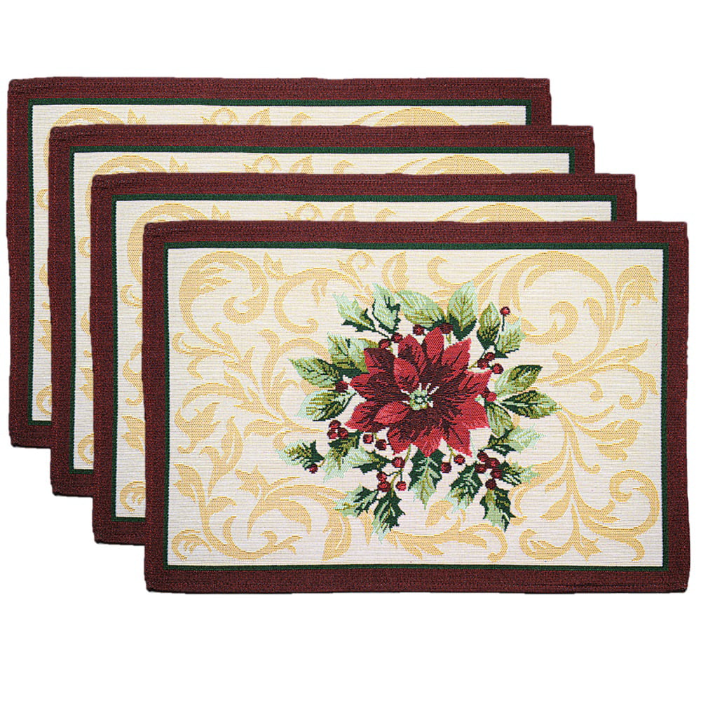 Tapestry Placemats Set of 4 Roses Pink Stripes Flowers 