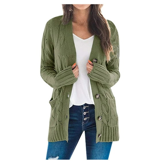 VISALY Long Cardigans Button Down Cardigans Front Womens Sweaters Pockets Coat Long Knit Open Sleeve Cardigan Patchwork Women's Coat Crochet Cardigan Trendy Cardigan Army Green L