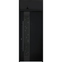 Front Exterior Prehung Steel Door / Deux 6078 Black Enamel / Top Exterior Window Sidelite / Entry Metal Modern Painted W36" x H80 16" Right hand Inswing