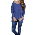 thumbnail image 4 of JUUYY Women’s Off Shoulder Knitted Sweater Oversized Crew Neck Long Sleeve Loose Lightweight Pullover Tops Blue XXL, 4 of 4