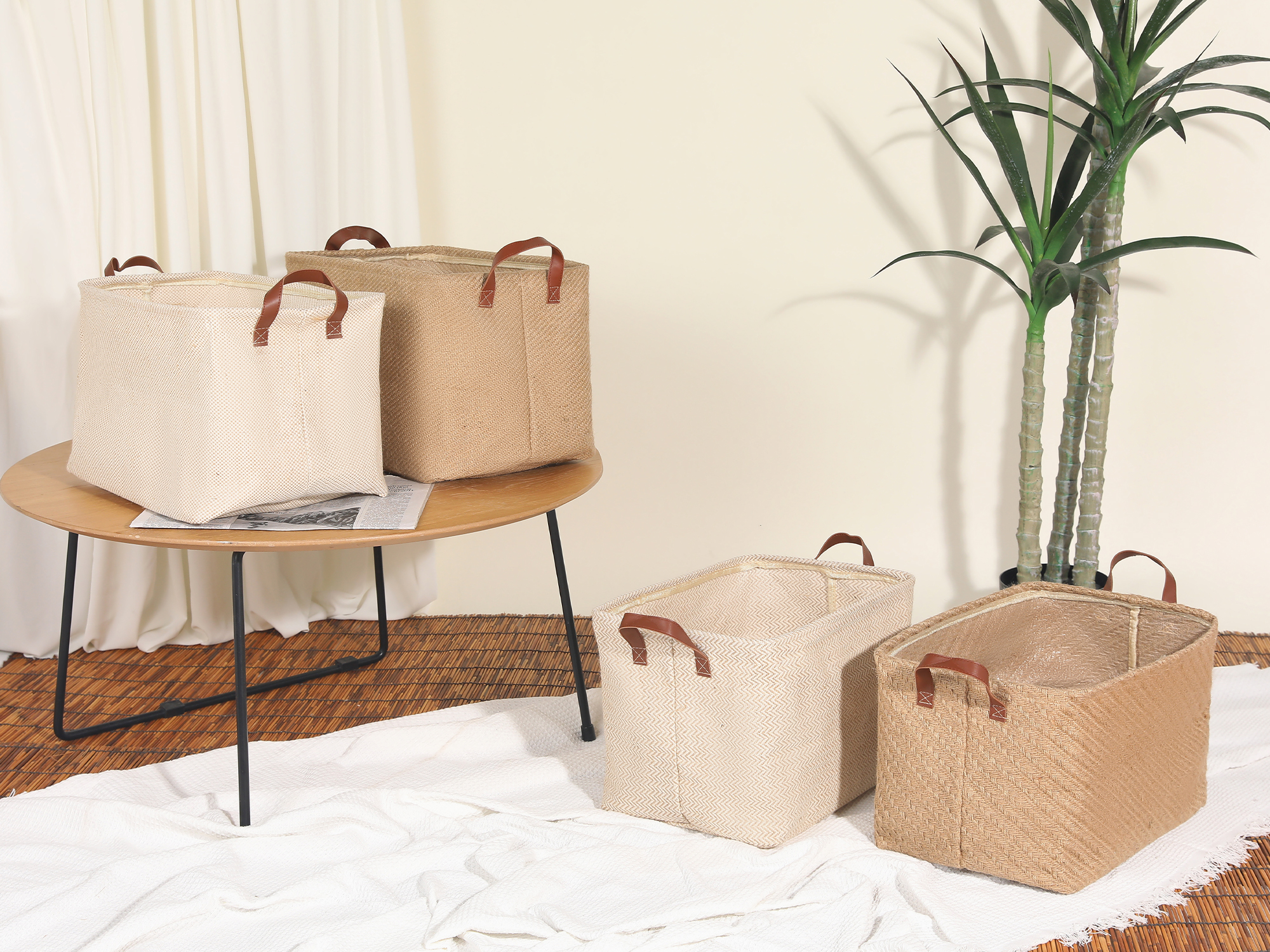 Unique Bargains Fabric Storage Cube Storage Bin Storage Basket Beige Wave
