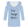 thumbnail image 2 of Top de manga tres cuartos con cuello en V, hombros al aire y corte informal para mujer - Estampado gráfico bonito, estilo playero - Para vacaciones/trabajo/colegio, lavar con agua fría, 2 of 5