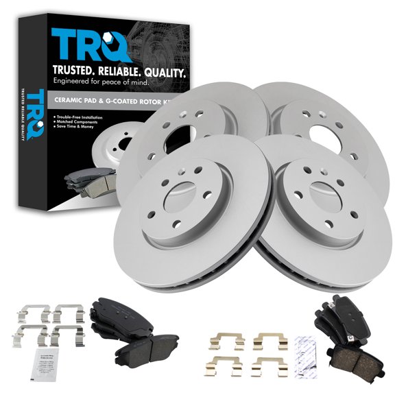 TRQ Front & Rear Ceramic Disc Brake Pads & G-Coated Rotor Kit Fits Select Chevy Buick