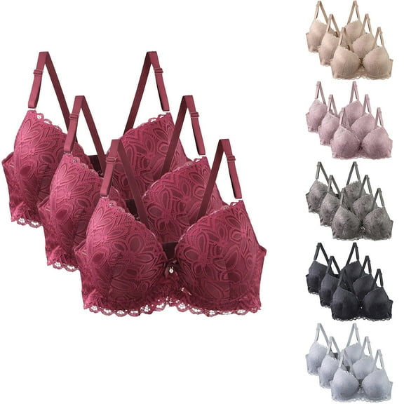 Agkizg Plus Size Underwire Push Up Bra Breathable Soft Comfortable Bra Full Coverages Support Everyday Wear Bralette,3-Pack (Women's or Women's Plus)