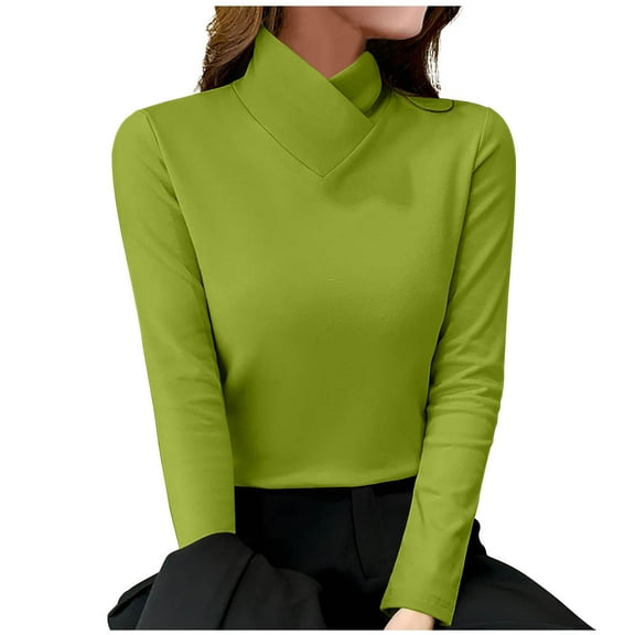 Womens Trendy Clothing Women's Premium Business Casual Bottoming Shirts Stylish Cross Turtleneck Tight Underscrub Slim Fit Long Sleeve Shirt