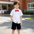 thumbnail image 6 of ShomPort Boys School Uniform Outfits Pull on Flat Front Shorts Short Sleeve Button down Shirt with Tie 3-14 Years, 6 of 7