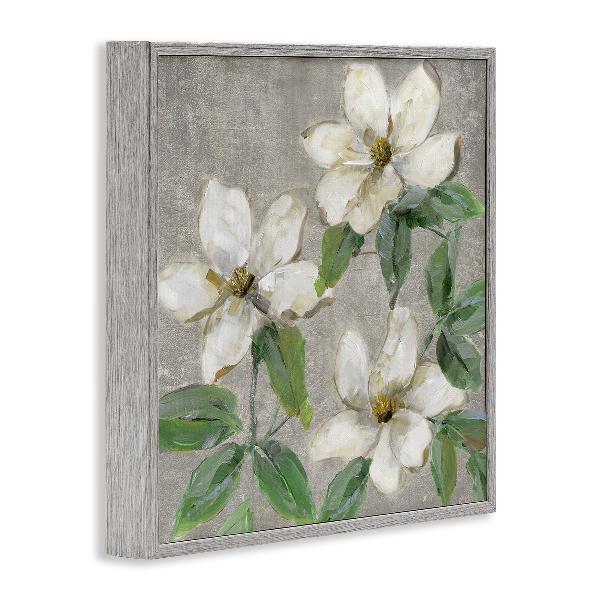 Stupell Industries Ivory Magnolia Trio Gray Framed Giclee Art, design by Sally Swatland