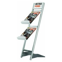 M&T Displays Countertop Brochure Holder 2 Tier 1 x 8.5x11 Inches Frosted Acrylic Shelf, Silver Aluminum profile with Header for Advertising Literature Magazine Leaflet Pamphlet Booklet Flier Catalog