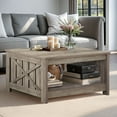 thumbnail image 4 of Wooflex 31.5"L Square Farmhouse Wooden Coffee Table, 17.7"H Barn Door Style Center Table with Lower Storage Compartment for Living Room, Home Office, Rustic Oak, 4 of 10