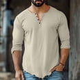 thumbnail image 4 of HOMADLES Men's Long Sleeve Henley Shirt Relaxed Fit Button Shirt Solid Color Lightweight Casual Tops Khaki Size 2XL, 4 of 6