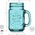 thumbnail image 3 of Mason Jar Drinking Glasses Set Of 4, 15 oz. Colored Mugs With Embossed Ice-Cold Drinkware Logo, Glass Mason Jar Mug With Handle. For Smoothies, Cocktails, Beverages. Hand Wash, 3 of 4