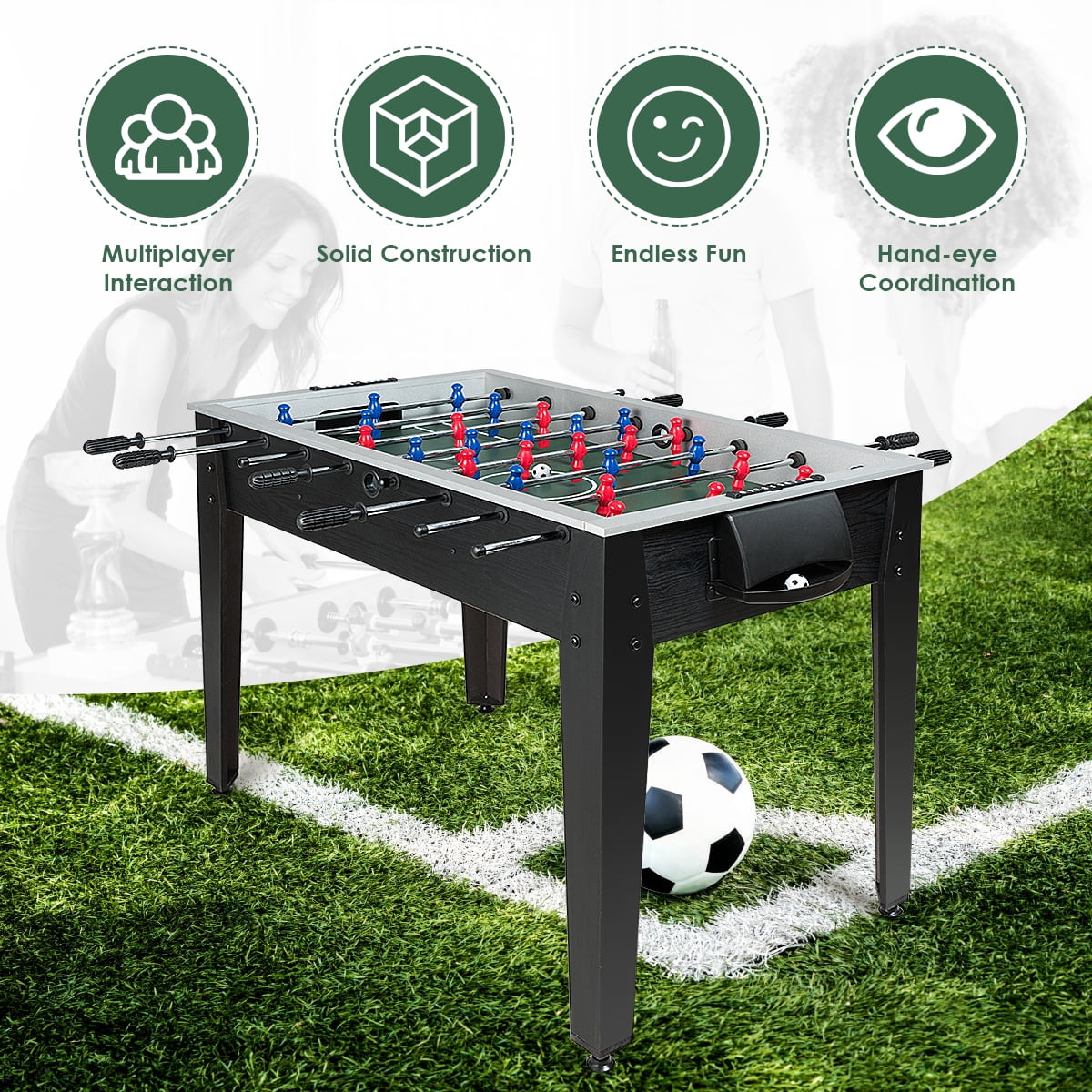Gymax 48'' Competition Sized Wooden Soccer Foosball Table Adults & Kids Home Recreation