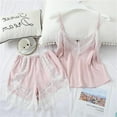 thumbnail image 2 of Women's Lace Trim Satin Sleepwear Cami Top and Shorts Pajama Sets, Pink, 2 of 6