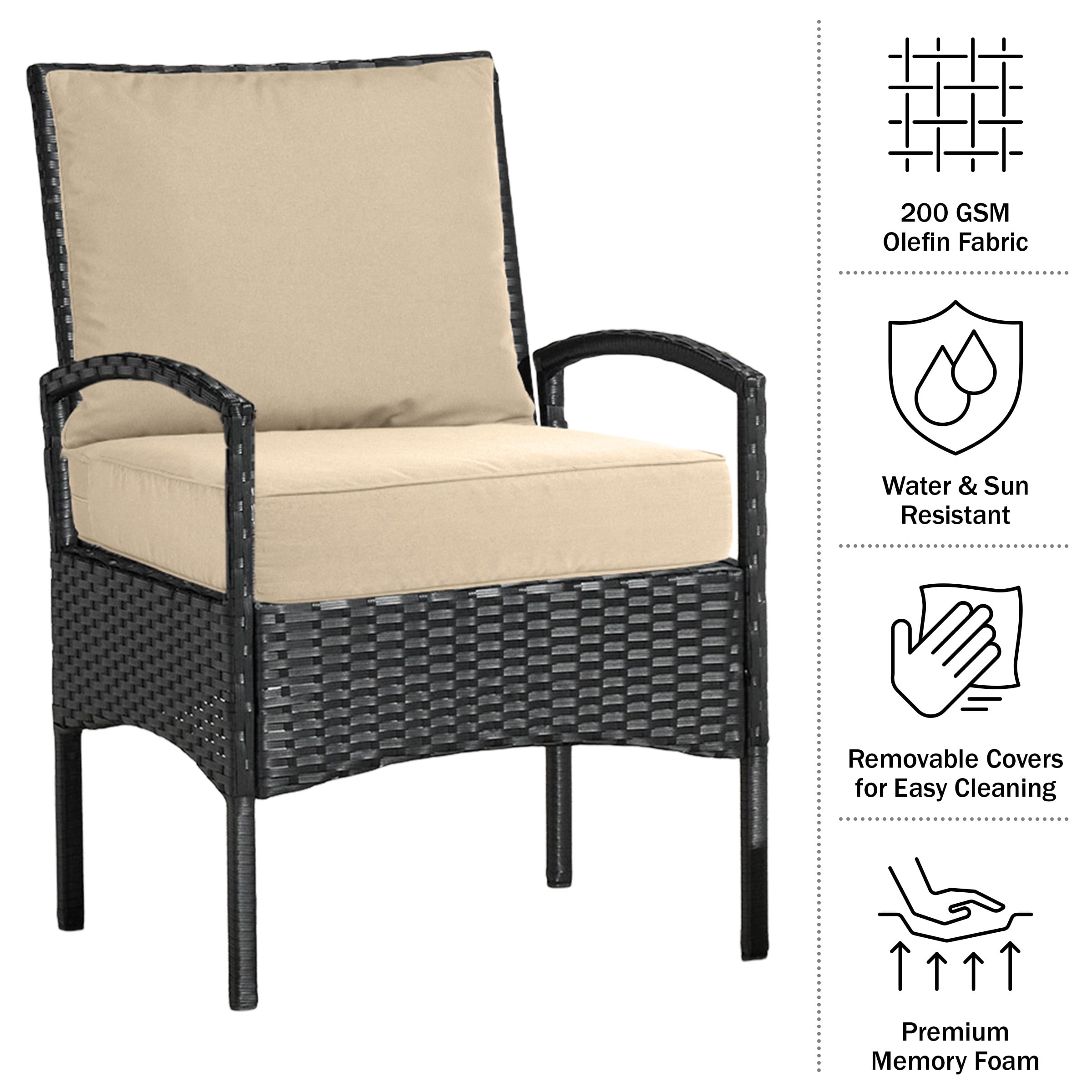 Lavish Home 24x24 Outdoor Patio Chair Cushion with Sun and Water-Resistant Removable Cover (Beige)