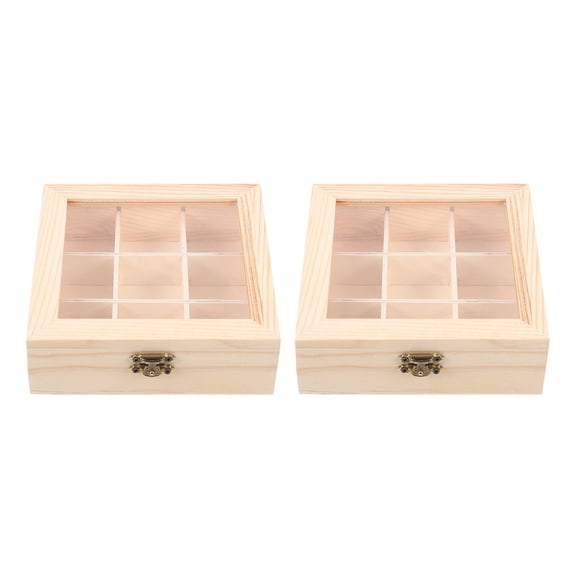 2pcs Natural Wooden Tea Storage Organizer with Clear Window Compartments for Tea Bag Holder
