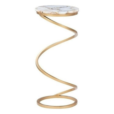 Pemberly Row Round Modern Agate and Iron Metal Drink Table in Gold/Gray