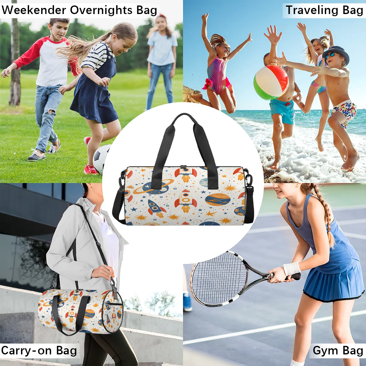 Qzjjjmy Foldable Sport Duffle Bag for Kids Teens Cartoon Sport Gym Bag Lightweight Boys Overnight Bag