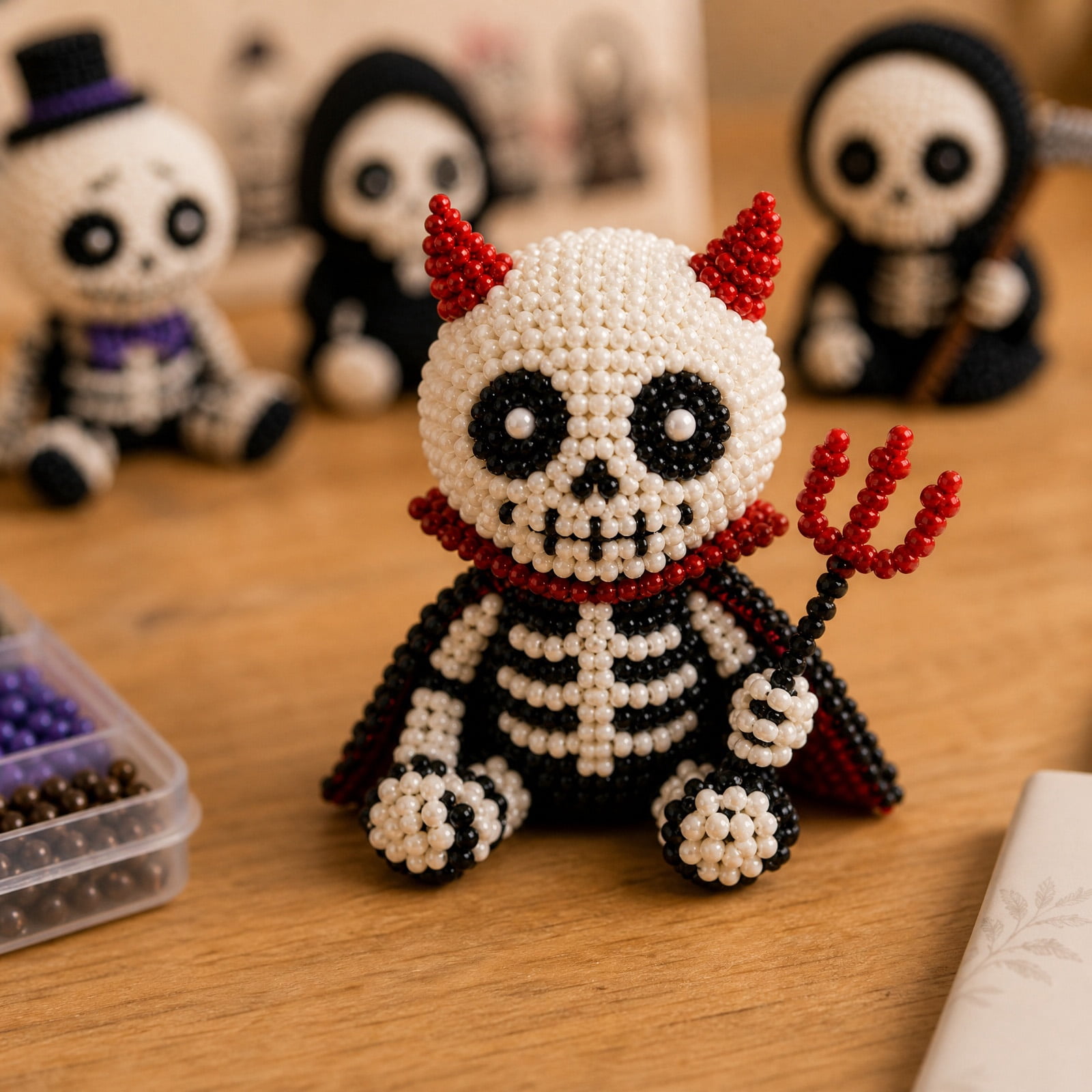 3D Beaded Skeleton DIY Kit, Cute Skeleton Bead Craft Set, Beginner Friendly Halloween Beading Set with Instruction, Handmade Skeleton Figurine Making Kit for Home Decor