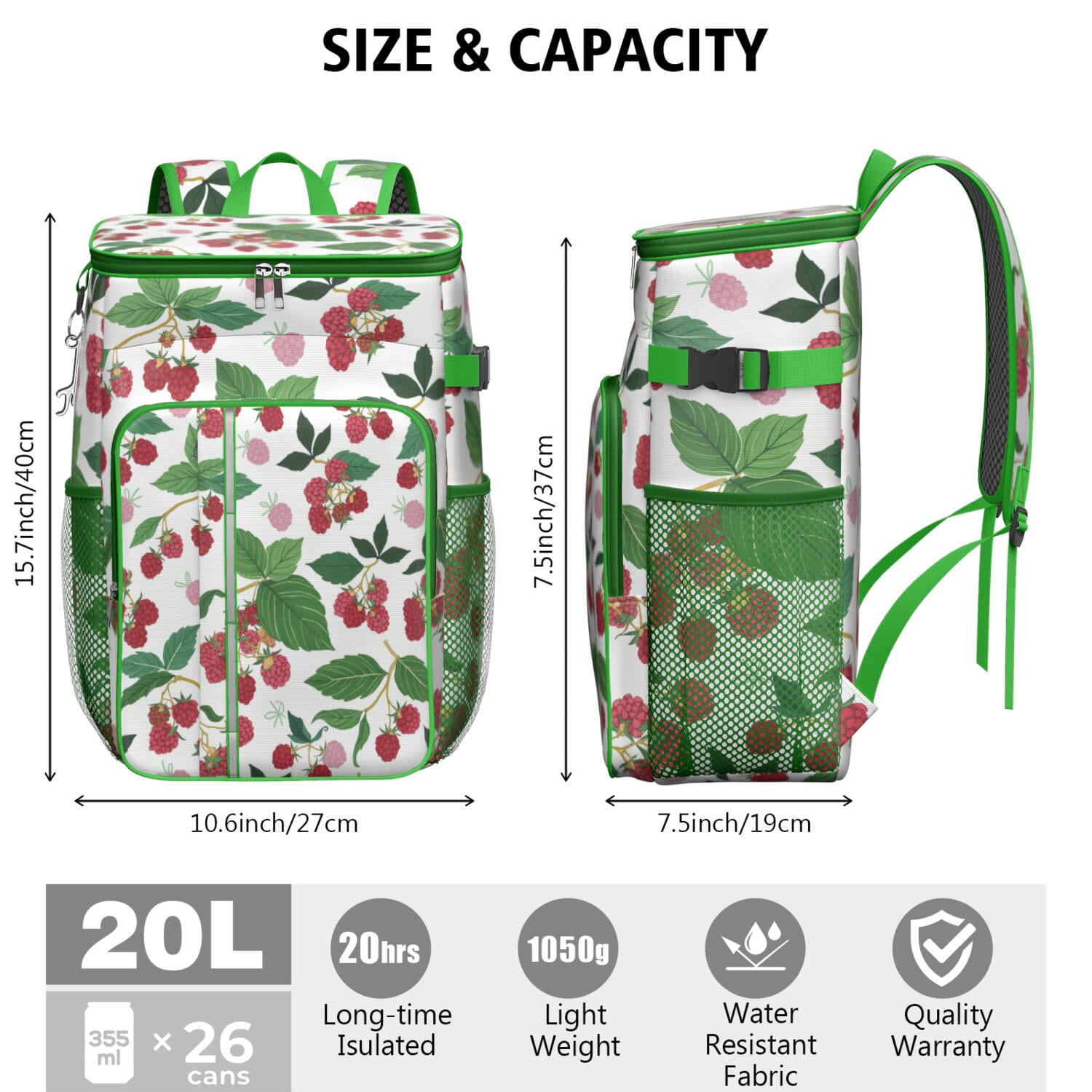 Cooler Backpack Portable Backpack Coolers for Men & Women,Strawberry Fruit Mesh Coolers Bag for Road Trips