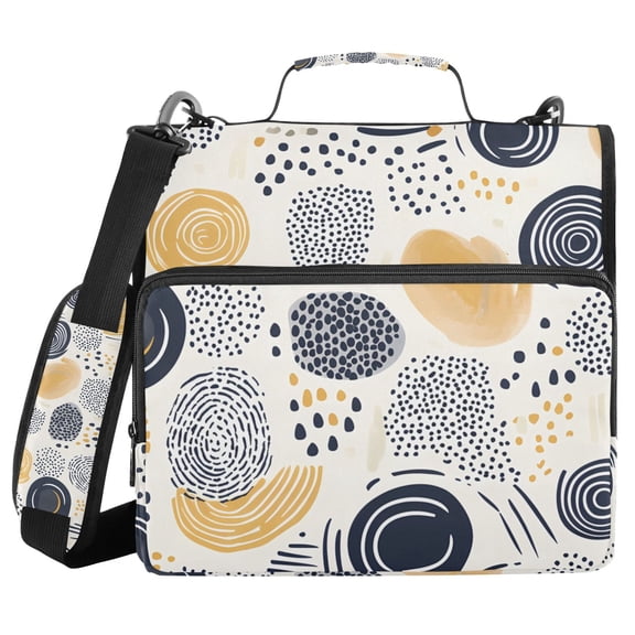 3 Ring Zipper Binder with Shoulder Strap Waterproof Trapper Keeper 2 Inch D-Ring 500 Sheets Capacity Circle and Dot Doodle