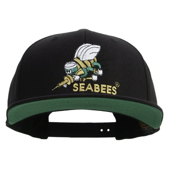 US Navy Seabees Embroidered Wool Blend Prostyle Snapback Cap - Black OSFM