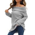 thumbnail image 1 of Suéter de manga larga para mujer, dobladillo largo, cuello barco y hombros descubiertos, Top de punto para otoño e invierno, 1 of 6