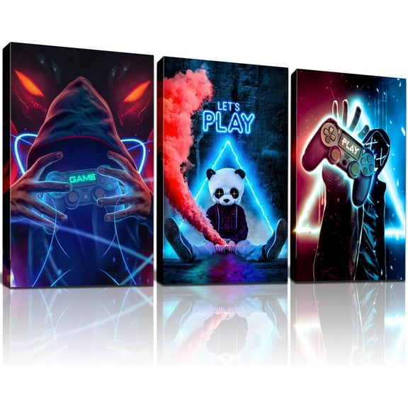 Framed Game Room Decorative Wall Hieng Video Game Theme Canvas Neon Poster Print Picture Children Youth Hieng Player Print Boys Decorative Room Boys Bedroom Residence