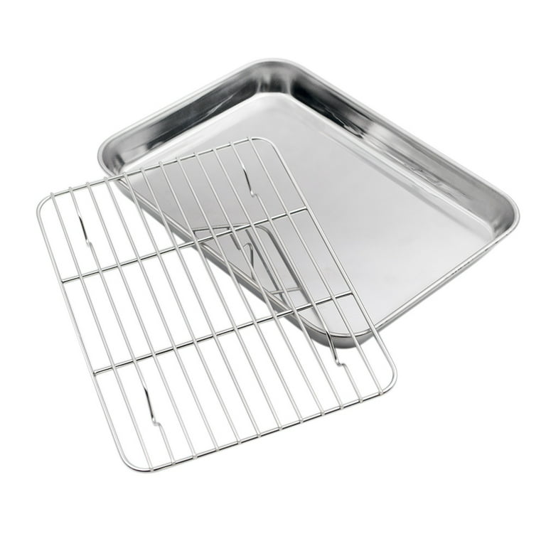 Roofei Baking Sheet with Cooling Rack Set(1 Baking Pan+1 Baking Rack)  Stainless Steel Non Stick Small Cookie Sheet Set, Size 10.5 x 8 x 1 Inch,  Easy to Clean Small Baking Sheet with Rack Set 