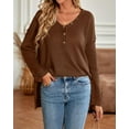 thumbnail image 5 of Button Detail V Neck Drop Shoulder Textured Knit Top for Women Brown X-Large, 5 of 5